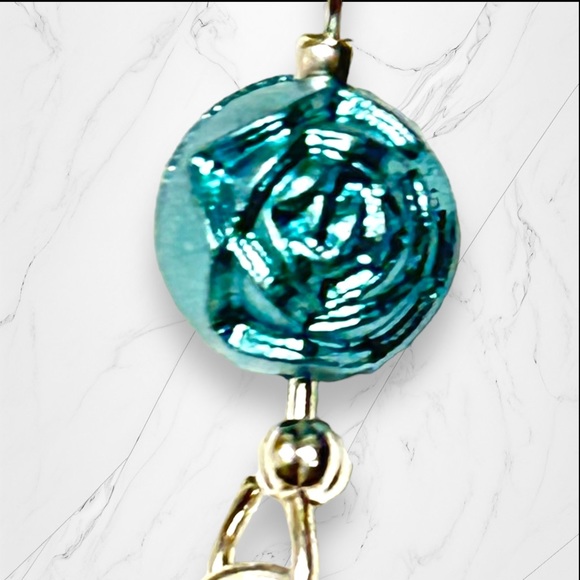 Hand Crafted Earrings Dragonfly Rose Dangle Silver Blue Pierced Long - Picture 2 of 7